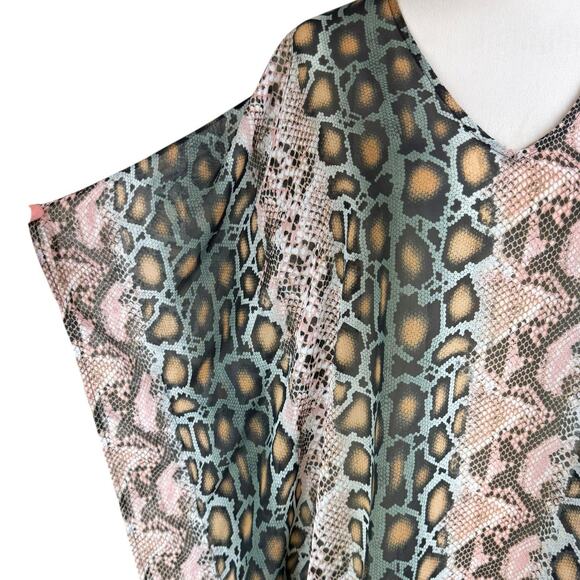 Adrienne Snake Python Print Chiffon Sheer Oversized Poncho Tunic Blouse - Picture 4 of 11